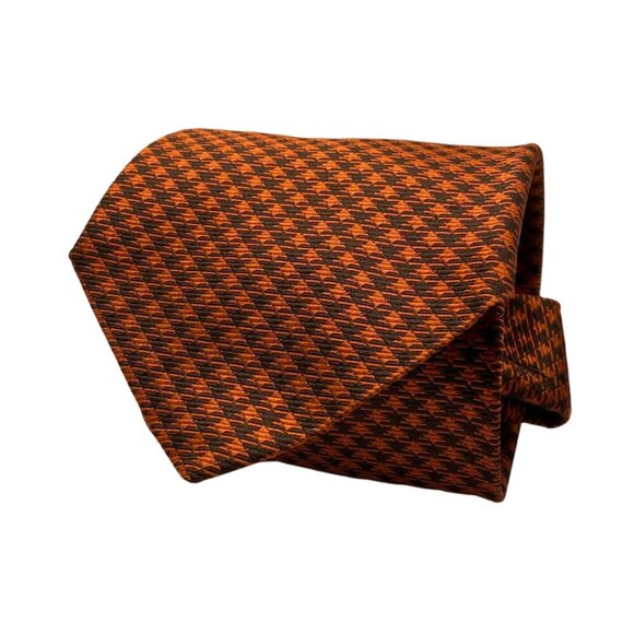 Albanese Luxurious Boutique 100% Silk Black & Orange Plaid Tie, 59" x 3.5" #221 - Picture 2 of 5